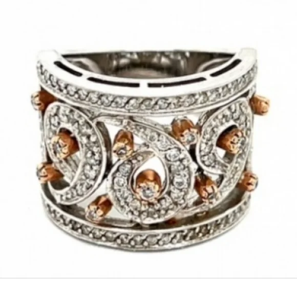 14K Sonia Bitton White & Rose Gold Diamond Swirl Wedding Ring - Picture 1 of 5